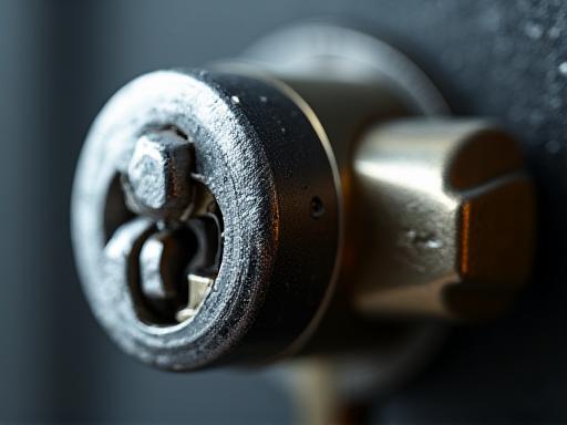 Primo piano di una serratura a cilindro europeo ad alta sicurezza.