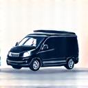 Icona di un furgone di servizio in movimento.